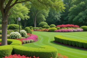 summer landscaping on a commercial property professionally maintained for the season